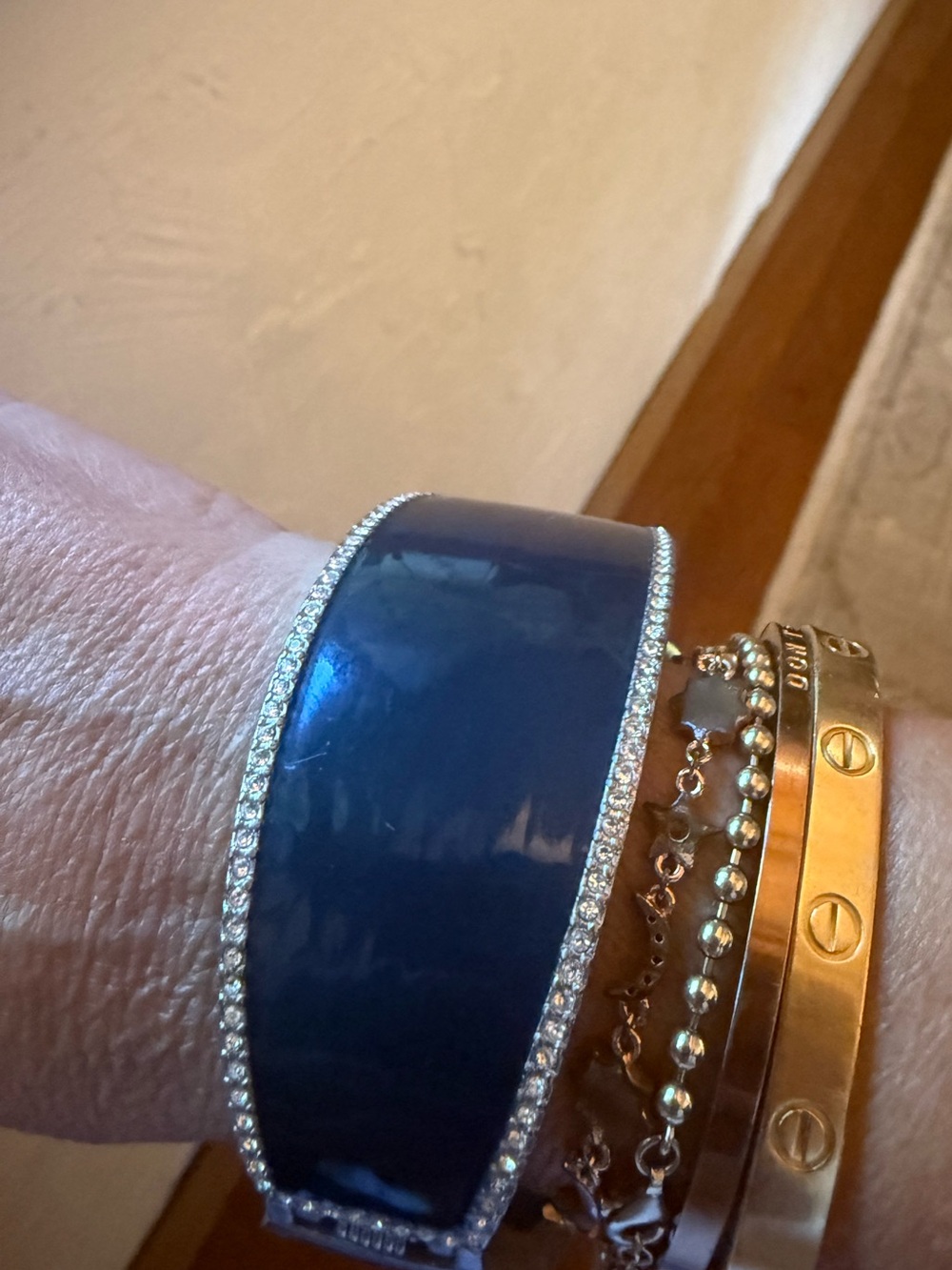 Lia Sophia Navy Enamel Hinged Bangle with Crystal Edge